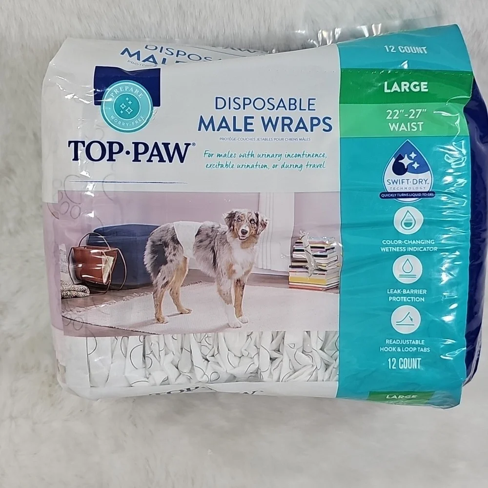 Top Paw Disposable Male Wraps 12 CT Large 22